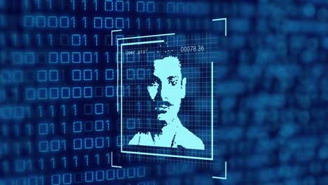 animación de perfiles de usuario escaneado contra códigos binarios en la interfaz digital