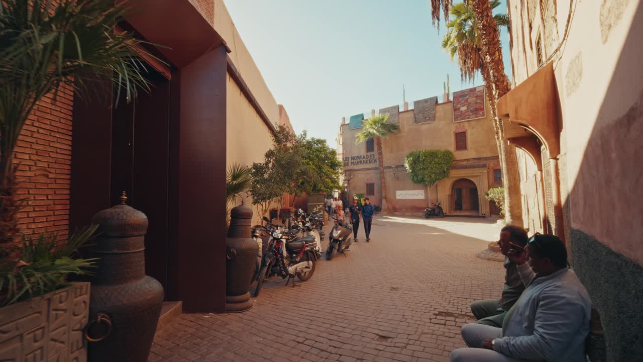 Panoramic view of the narrow streets of Marrakesh in Morocco.