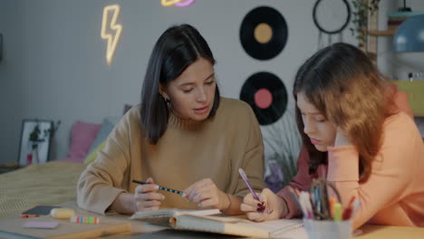 mother tutoring daughter with homework