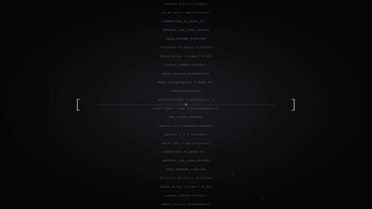 Scrollender abstrakter digitaler Code auf dunklem Hintergrund