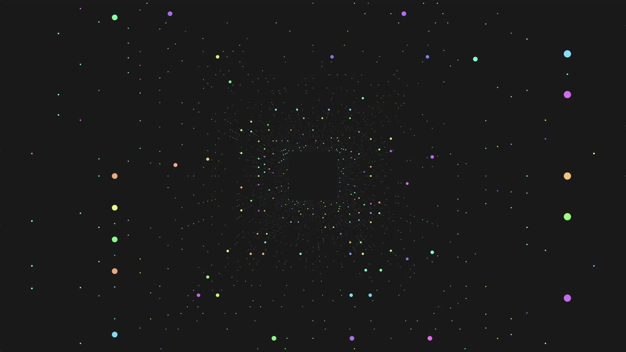 디지털 예술: 검은 바탕에 떠다니는 다채로운 점