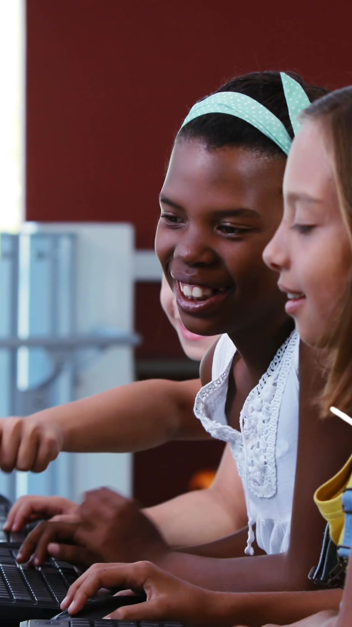 Animation of sport icons over diverse schoolgirls using computer