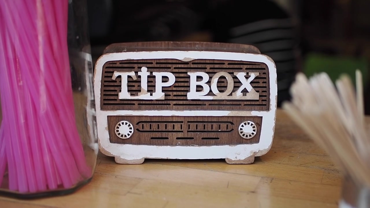 Decorative Wooden Tip Box Shaped Like a Vintage Radio