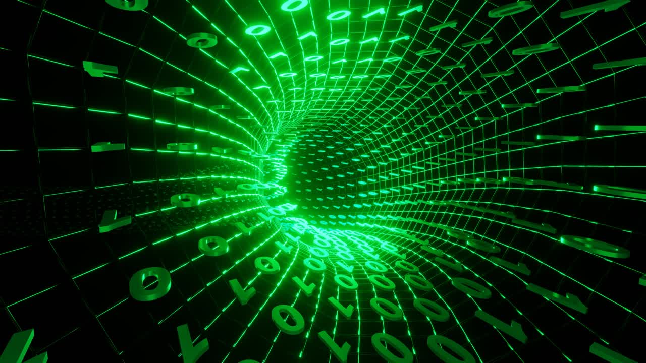 4K Artistic infographics binary numbers rotation tunnel. Technology Network Data Connection