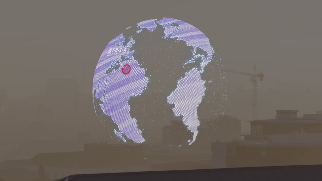 animación del globo y el plano sobre el paisaje urbano