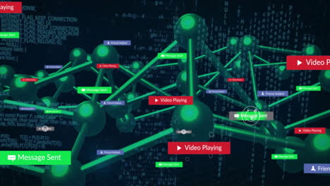 animation of icons and digital data processing over network of connections