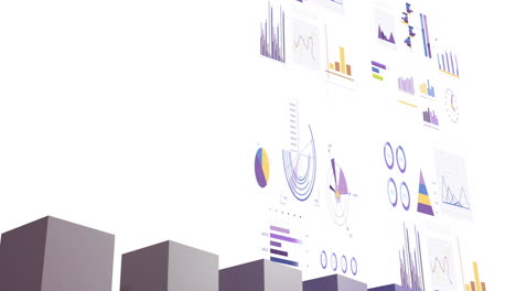 animación de estadísticas y procesamiento de datos financieros sobre fondo blanco