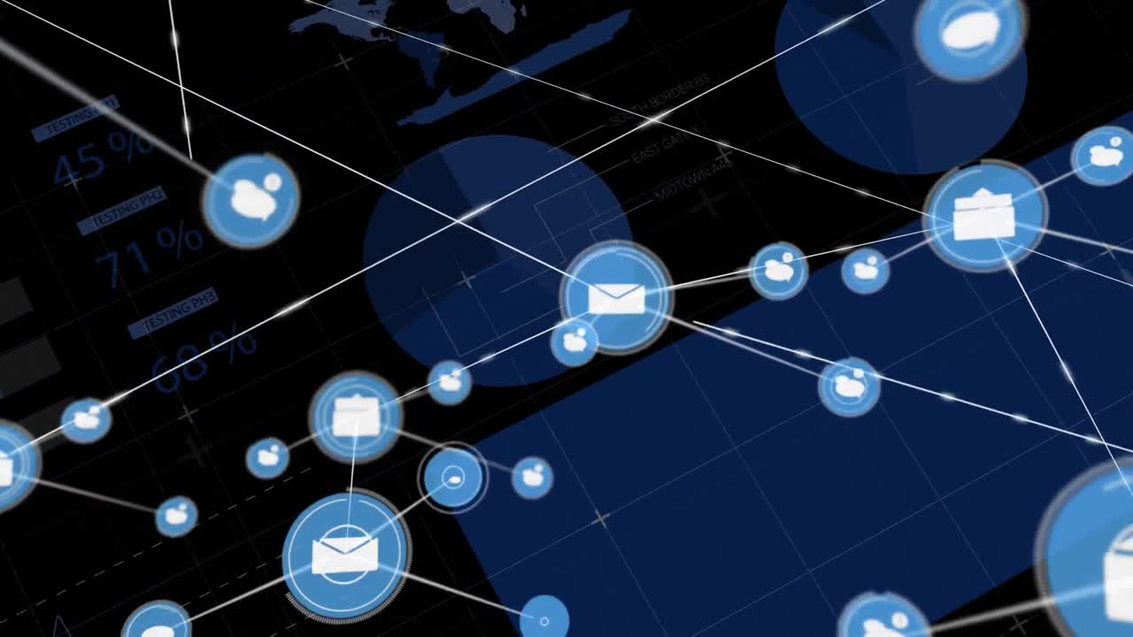 Connectors moving on blue digital background