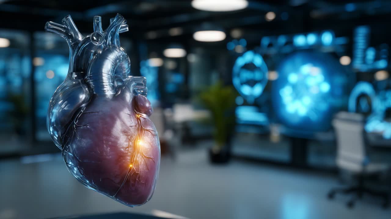 A Stunning Visualization of a Heart with Advanced Technology, Showcasing Both Dynamic and Static Aspects of Cardiac Function, Illustrating the Intersection of Biology and Cutting-Edge Innovation