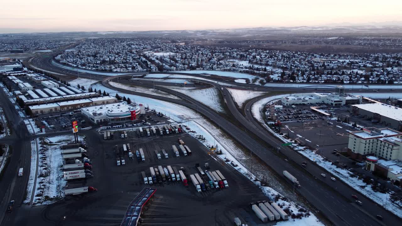 Calgary's Deerfoot Highway in the southeast during the winter, near Deerfoot Casino
