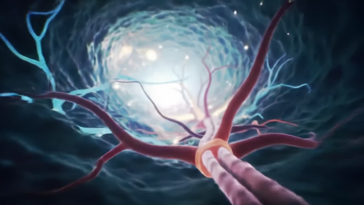 Exploring the Intricacies of the Nervous System: A Stunning Visual Journey Through Neurons in a Bioluminescent Environment