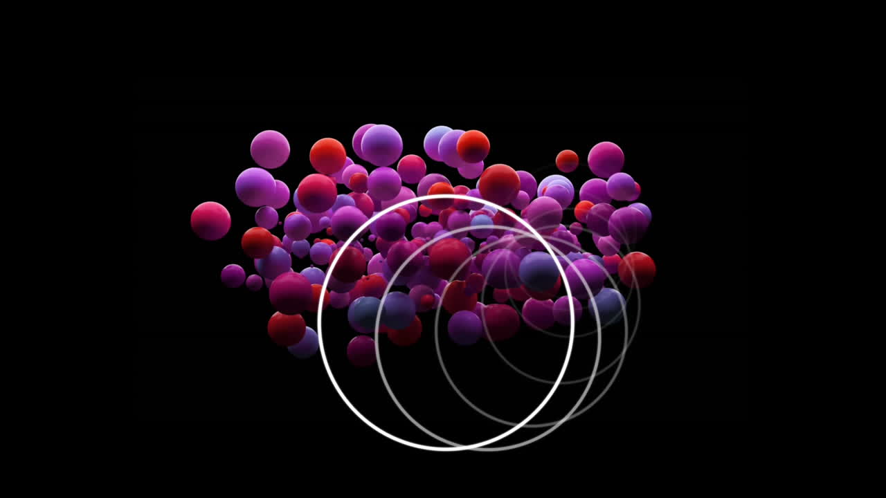 검은색 바탕에 원 애니메이션을 가진 다채로운 공