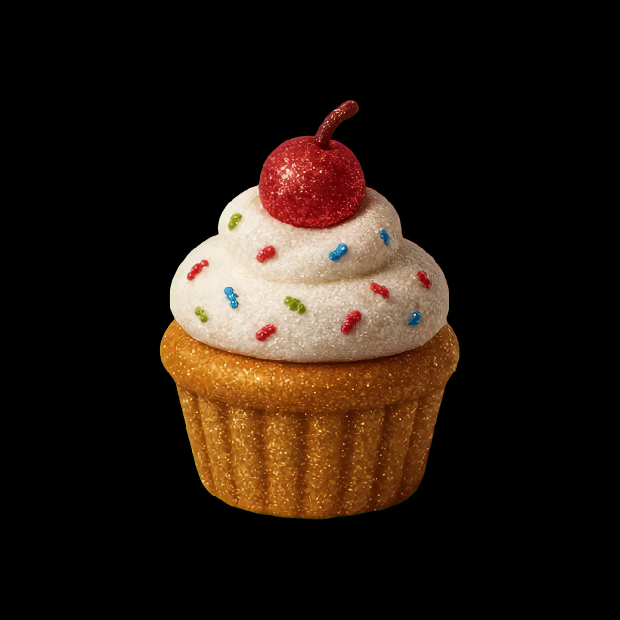 Animazione di un cupcake stravagante con ciliegia, risorsa isolata, video 4K trasparente, canale alpha, ProRes.