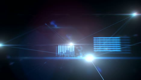 volando a través de la hermosa creciente red global y conexiones de datos. animación en bucle 3d con gráficos azules, destellos y llamaradas. concepto de negocios y tecnología.