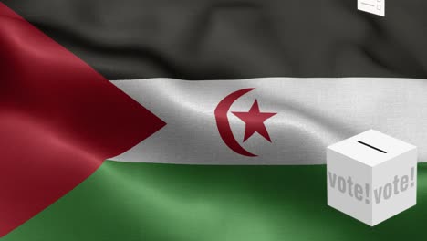 ballots fly to box for sahrawi arab selection - flag of sahrawi arab democratic republic