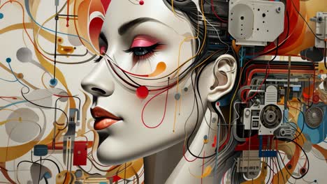 artistic representation of a woman's profile with a fusion of technology