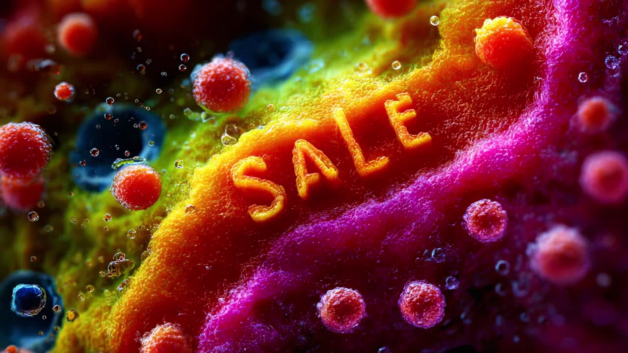 A striking and colorful abstract representation of a promotional sale, featuring vibrant textures and bubbles that evoke a sense of excitement and urgency around shopping deals