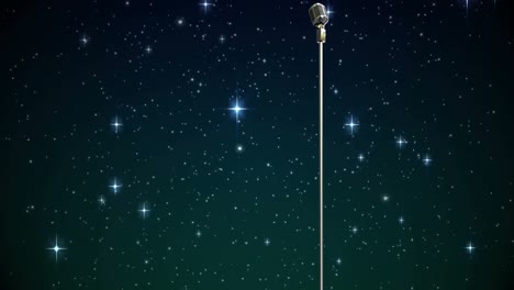 Animation-of-stars-falling-over-microphone-on-dark-background