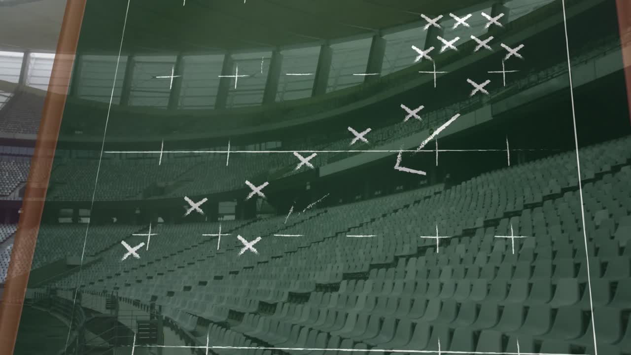 animación del dibujo del plan de juego sobre un estadio vacío