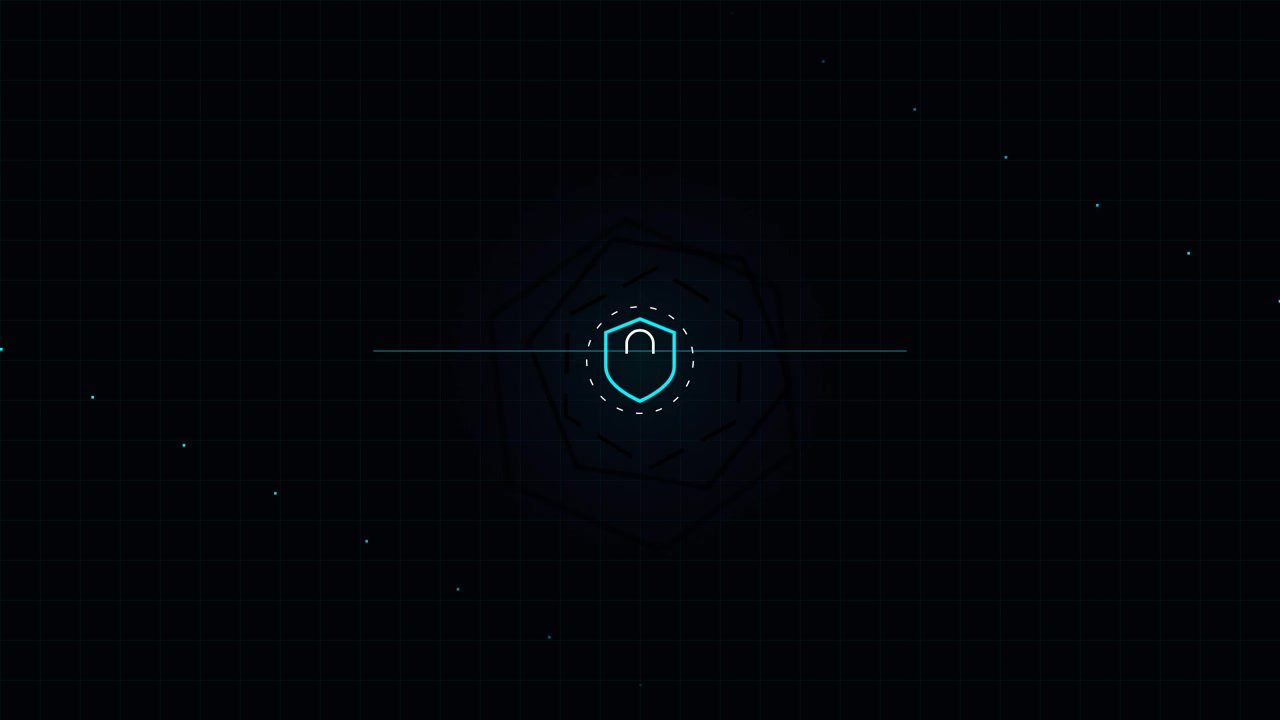 Digital Security Shield Icon Animation on Dark Background