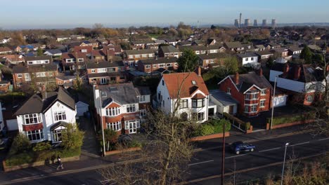 aerial view expensive british middle class houses in rural suburban neighbourhood property real estate