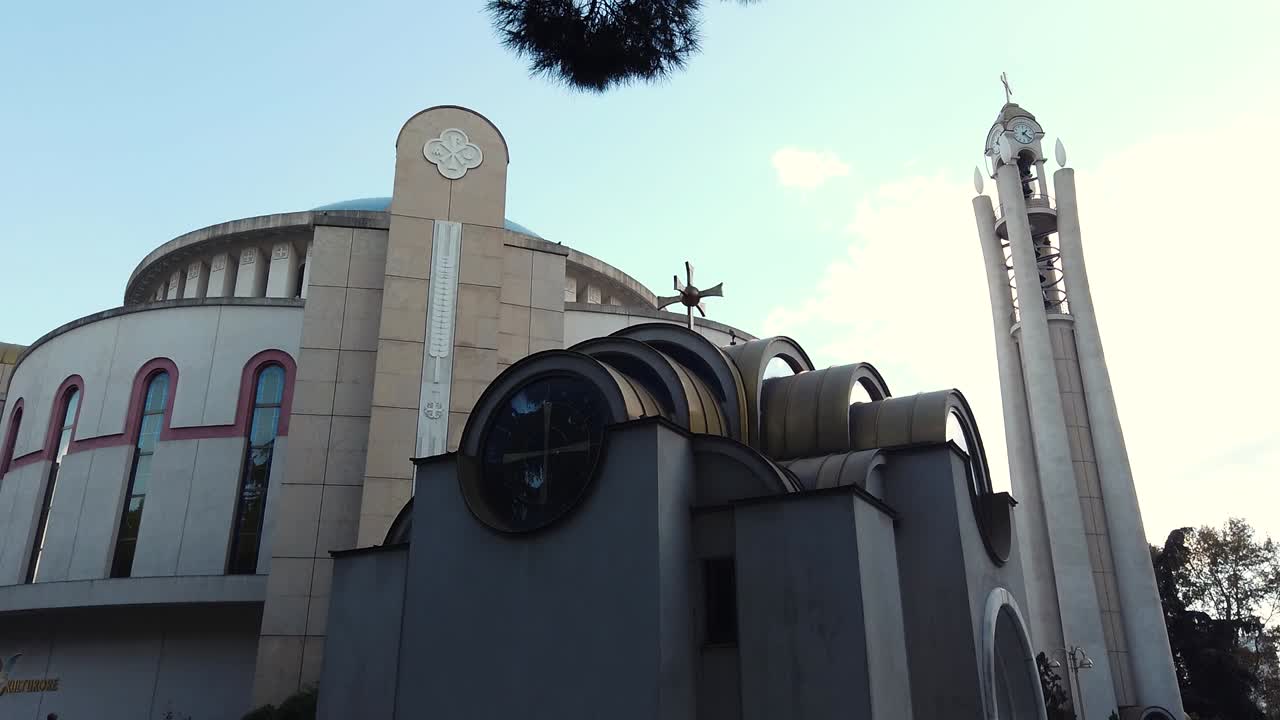 Motion shot of Christ Orthodox Cathedral in Tirana, Albania. Evening time