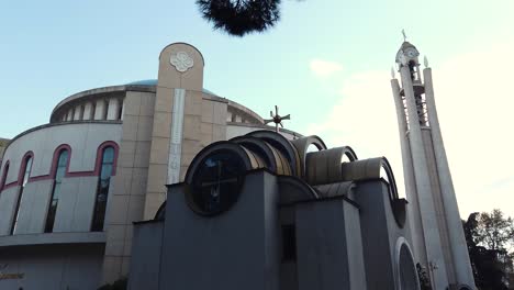 motion shot of christ orthodox cathedral in tirana, albania. evening time