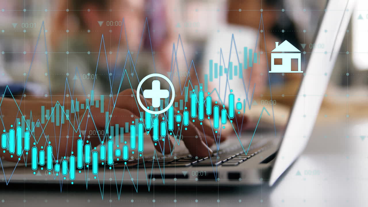 animazione dell'elaborazione dei dati su diversi scolari che utilizzano il portatile