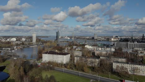 drone shot of the modern city in riga latvia