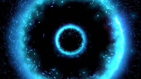 efecto de movimiento en espiral del círculo de chispas de partículas azules