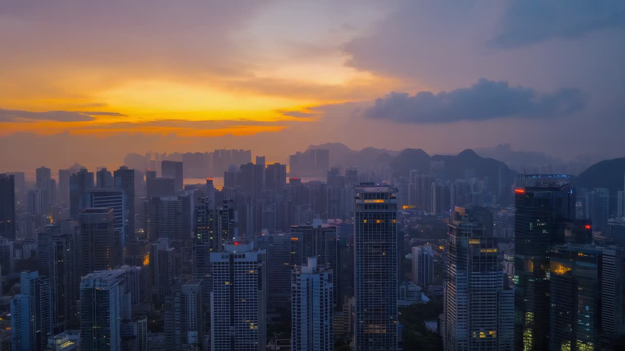 Panoramic City Skyline at Sunset