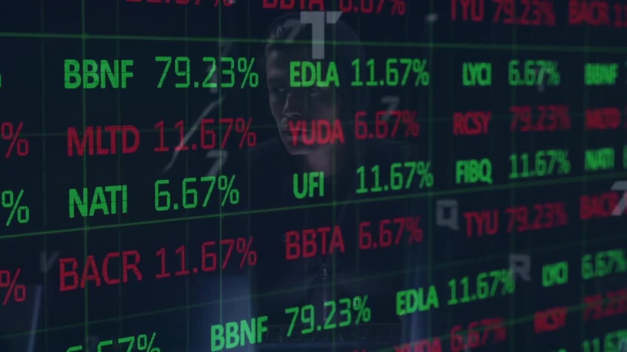 Animazione di elaborazione dati su hacker informatico