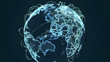 a digital rendering of earth showcasing global connectivity through luminous data streams and geographic highlights representing international networks and communication