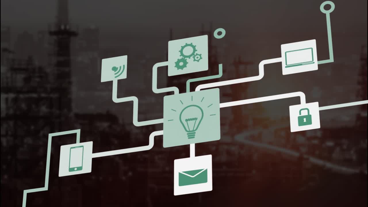 animación de iconos de medios sobre el sitio de construcción