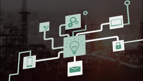 animation of media icons over building site