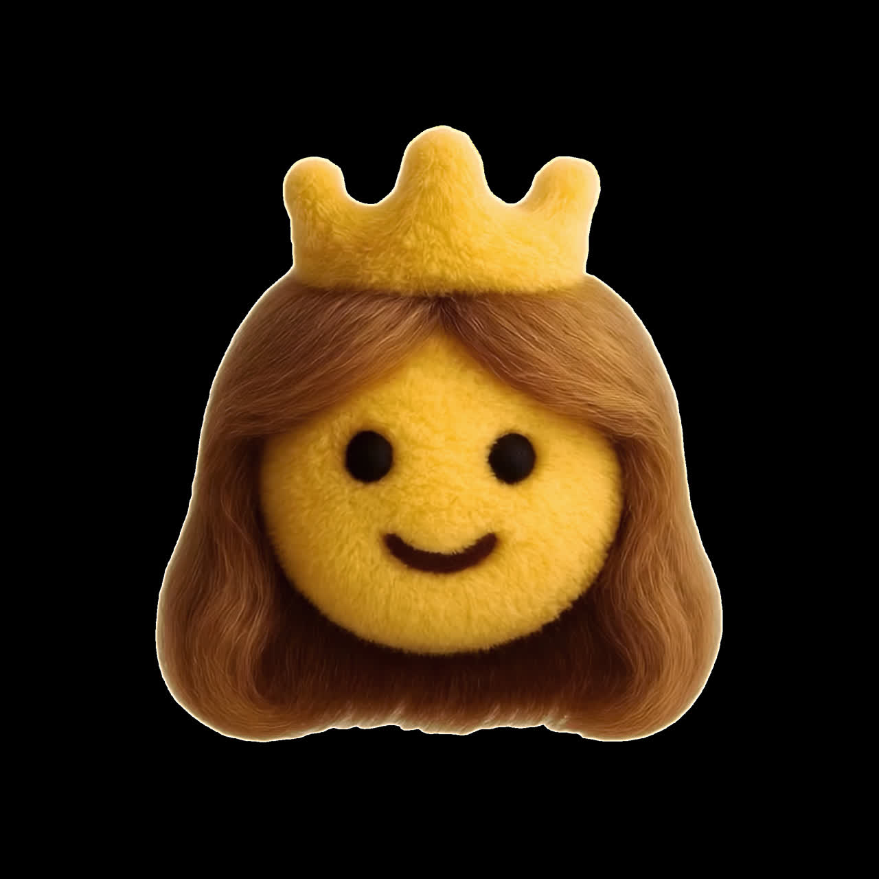 Cute plush emoji princess toy animation isolated asset, transparent 4K video, alpha channel, ProRes