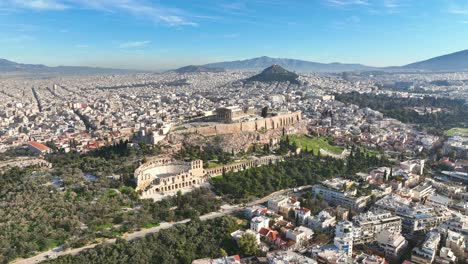 flying towards the acropolis of athens, greece on a sunny day