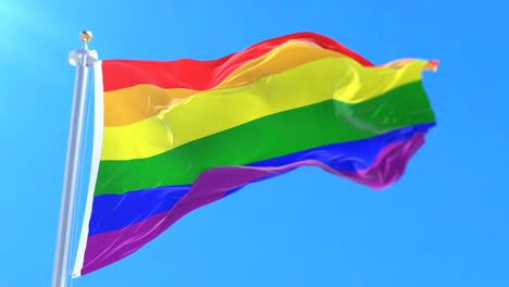 the rainbow flag, lgbt pride flag or gay pride flag waving at wind, loop