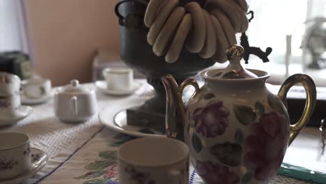 antique tea set on a table