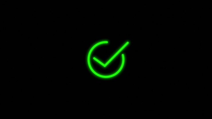 Glowing green check mark animation approval verification completion successful confirmation user