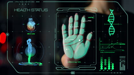 proceso de comprobación del estado de salud del escáner de mano que analiza los datos personales biométricos