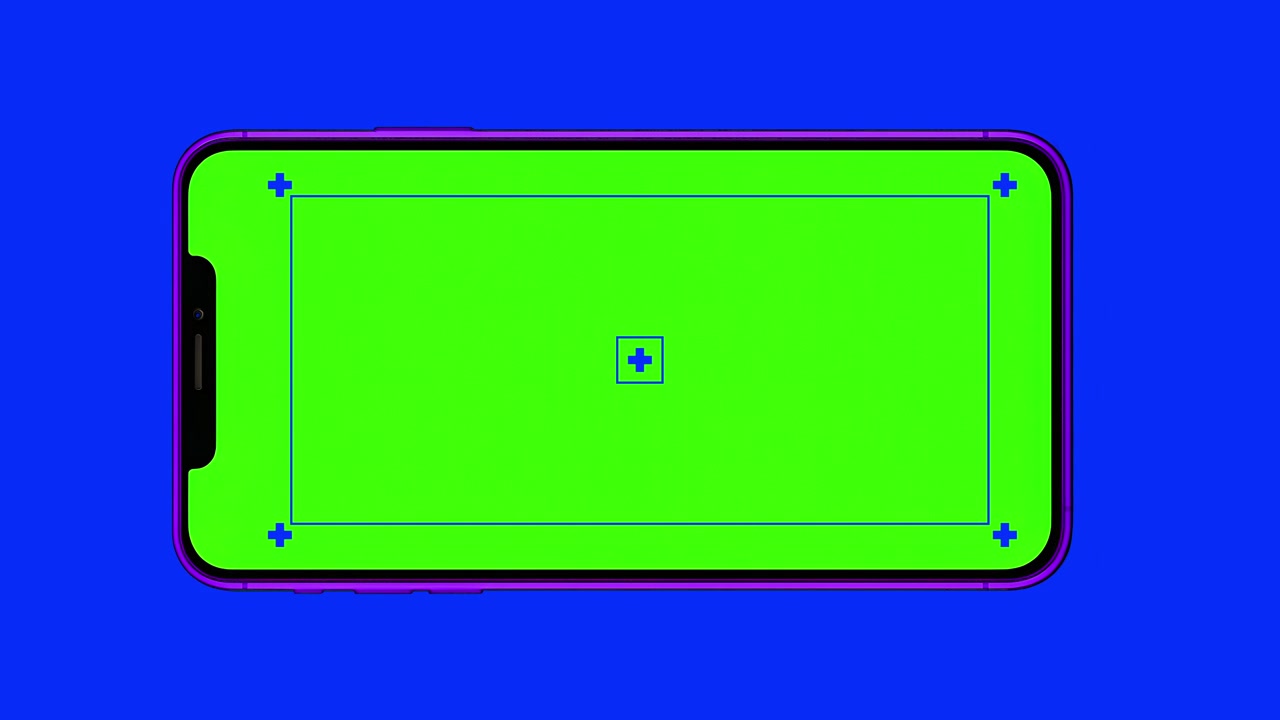 Realistic matte purple phone frame animates onto the screen. Smartphone mock up concept graphic template. 4k chroma key ready. Track points. portrait landscape