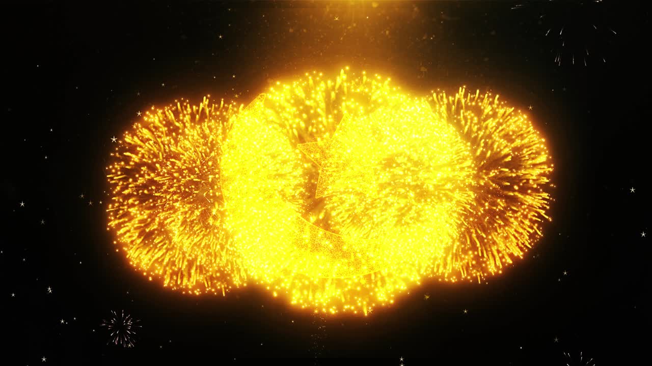 Golden Crescent Moon and Star Design with Fireworks