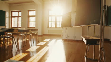empty classroom in sunlight