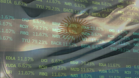 animation of stock market over flag of argentina