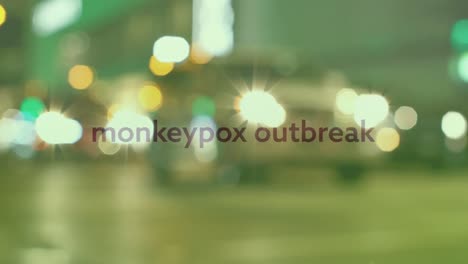 animation of monkey pox outbreak over blurred cityscape