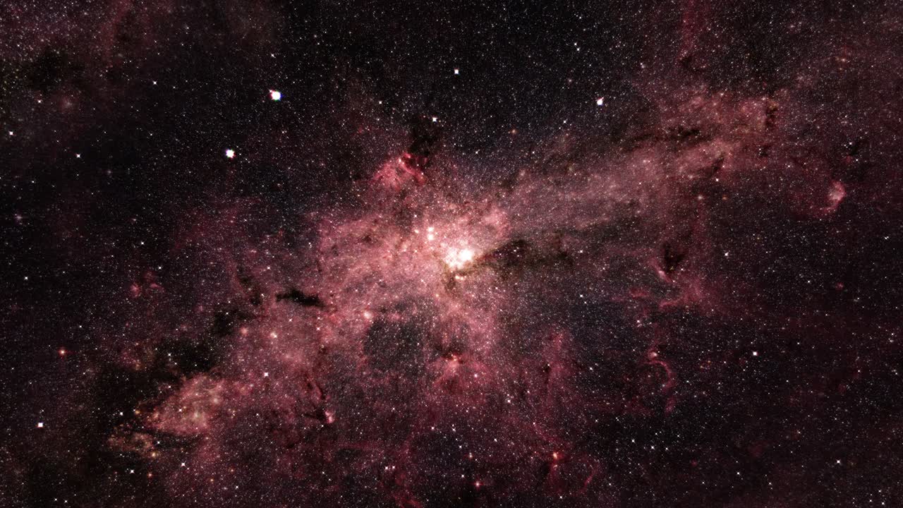 Loop Space galaxy travel exploration to glowing pink mysterious nebula cloud in deep space. 4K 3D seamless loop Sci-Fi Space flight to glow energy gas dust cloud nebula. Galaxy astronomy exploration.
