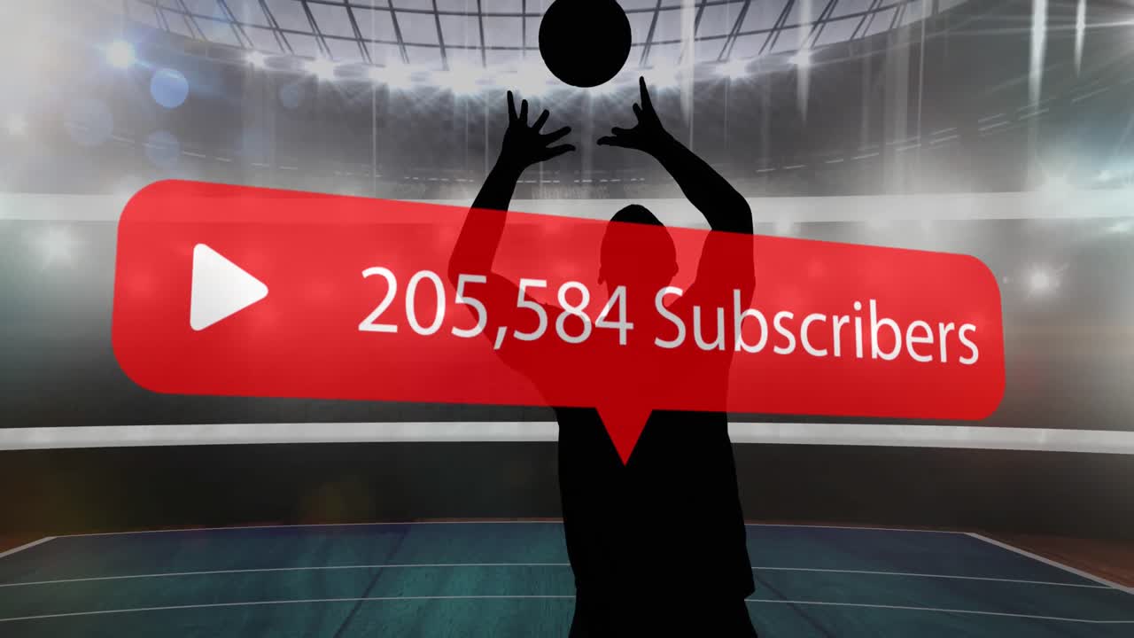 스포츠 경기장 에 대항 하는 남자 배구 선수 의 실루 ⁇  에 대한 가입자 수 가 증가 하고 있는 놀이 아이콘