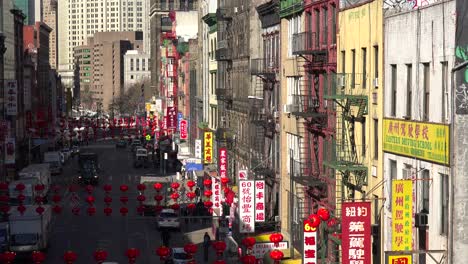 establishing high angle shot of the chinatown district of new york city 1