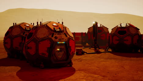exploration of a martian base with habitat modules and research equipment